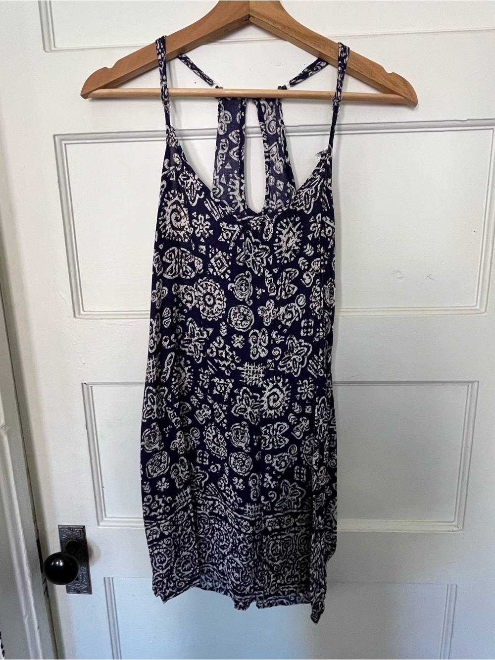 Navy Printed Mini Dress with Keyhole Back